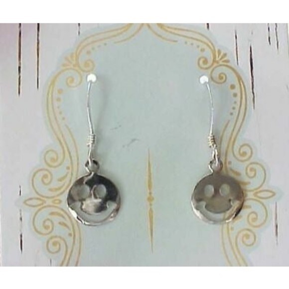 3 / $10 Vintage 1990s Silver Smiley Happy Face Earrings Smile Emoji Hippie Gifts - Picture 1 of 1